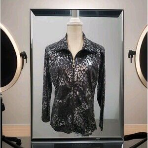 Activology Jacket Size PM Running Wild Black and Silver Animal Print Zip Front